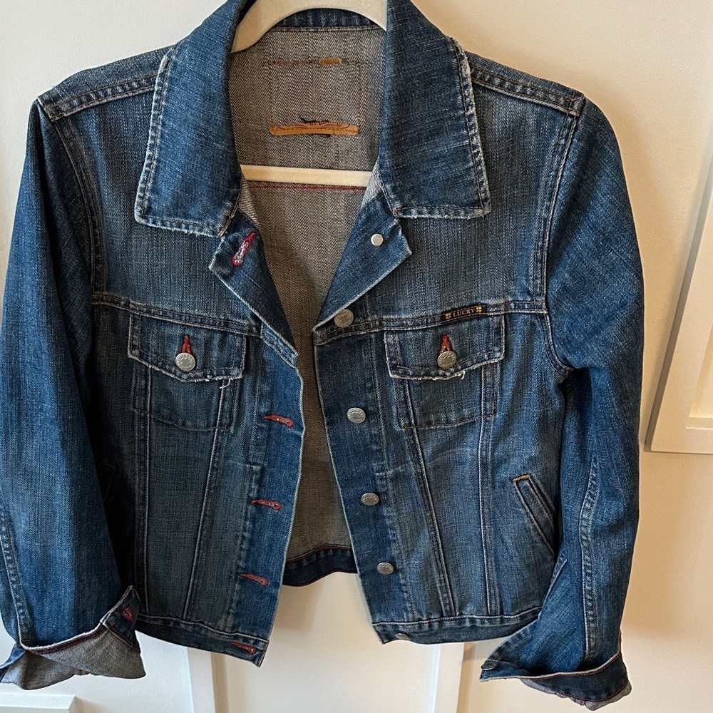 Lucky Brand Blue Denim Jacket with Red Stitching